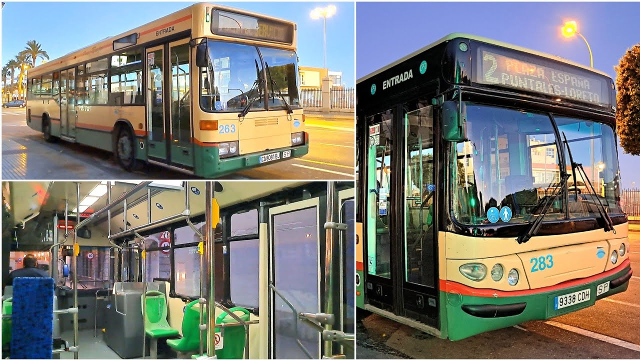 Llegando a Pz. España en Mercedes-Benz O405N2 y vista de CS40 City II - Línea 2 bus urbano de Cádiz