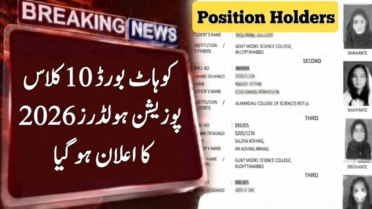 Matric Kohat Board Result Position holders 2026 | 9th 10th result position holders bise