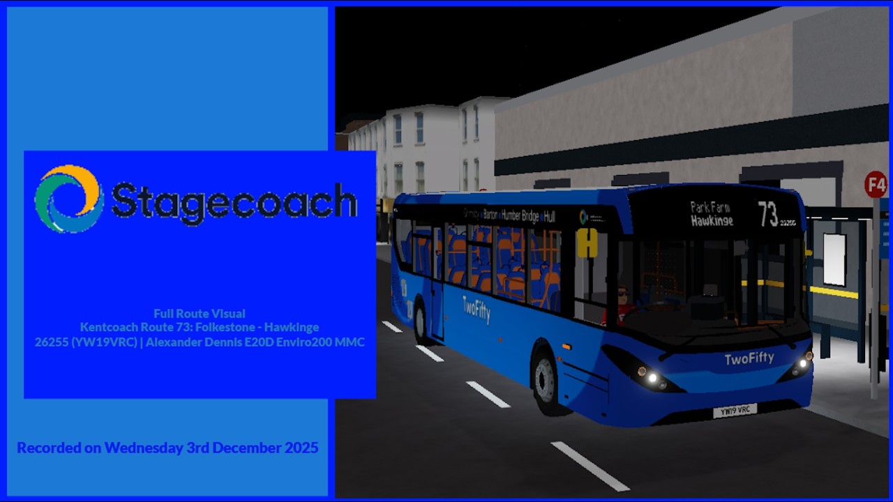 Full Route Visual | Kentcoach Route 73: Folkestone - Hawkinge | 26255 (YW19VRC)