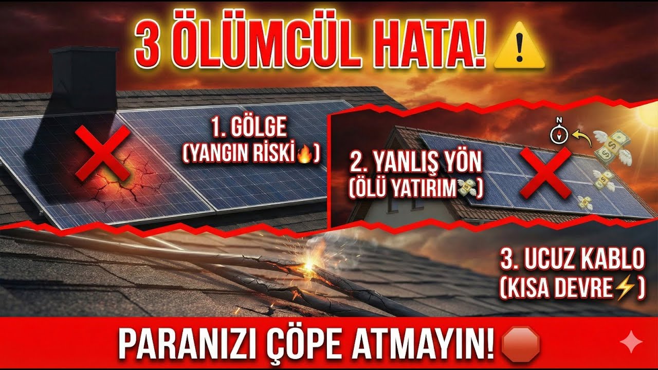 Paranızı Çöpe Atmayın! Güneş Enerjisi Kurulumunda 3 Kritik Hata (Yangın Riski!) ⚠️