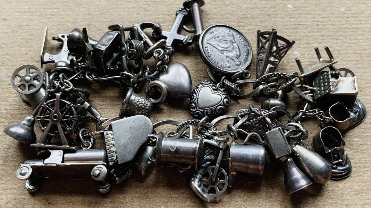 RARE!  Unbelievable 1930&rsquo;s Sterling Silver Prize Charms Miniature Antique Charm Bracelet Collection