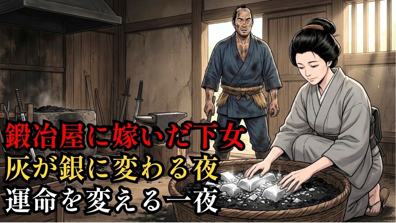 借金のかたに貧しい鍛冶屋へ嫁がされた下女――灰を撫でただけで一夜にして白銀の延べ棒へ変える不思議な手【日本昔話風物語】| 野談 | 伝説 | 昔話 | 説話 | 民話.