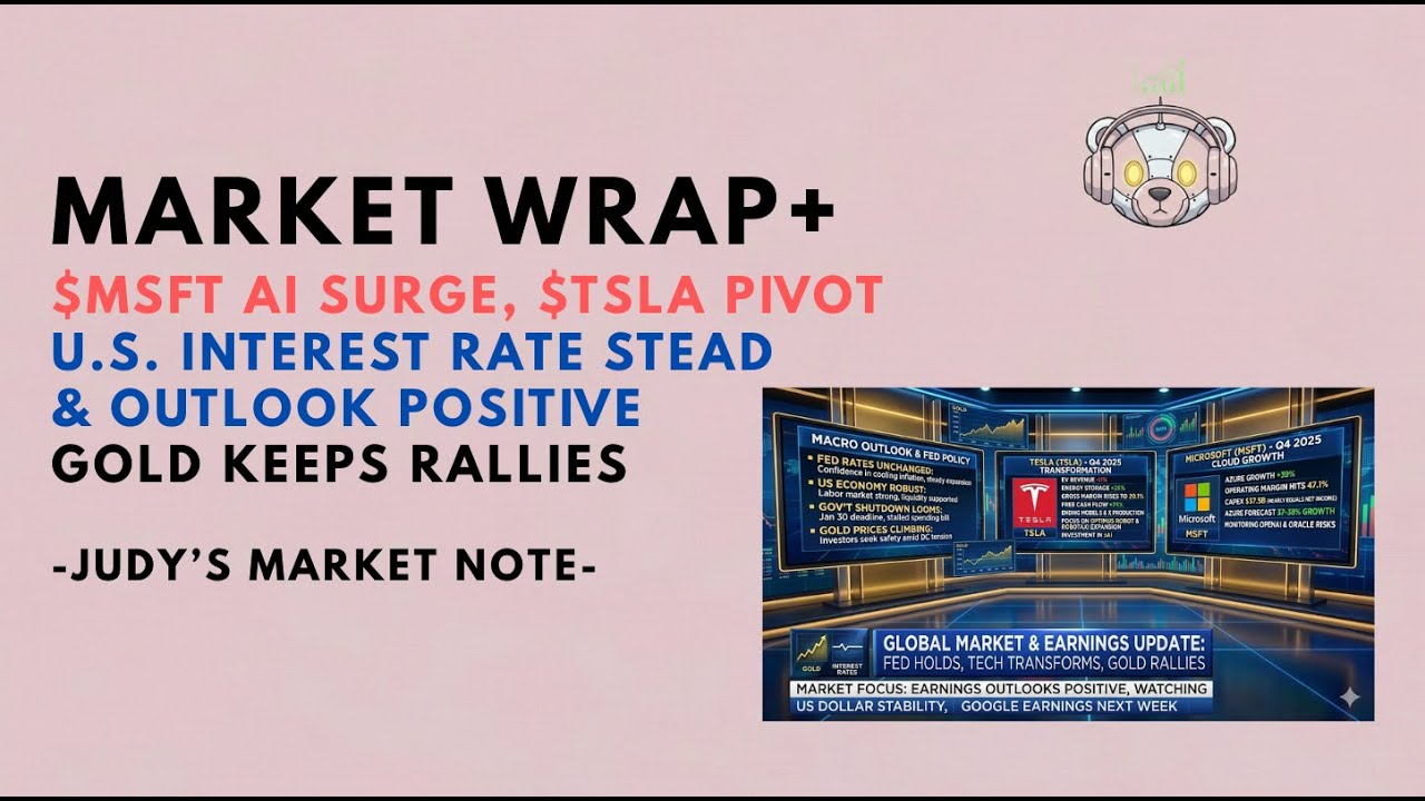 Market wrap+$MSFT AI Surge, $TSLA PivotU.S. interest rate Stead& outlook positiveGold keeps Rallies