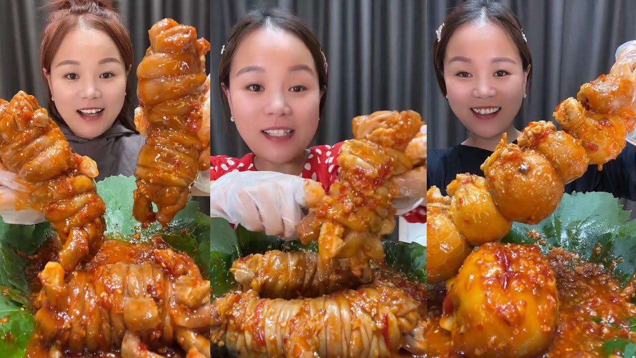 ASMR Mukbang:roll 🥐 intestine belly braised pork belly boil #mukbang #yummy #delicious