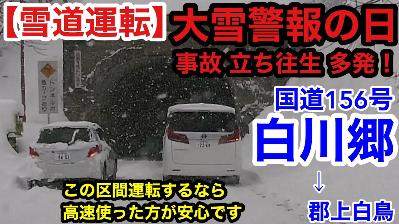 【雪道運転】大雪警報！事故！土地勘無い人この区間運転するなら高速道路へ！国道156号白川郷→白鳥20250129
