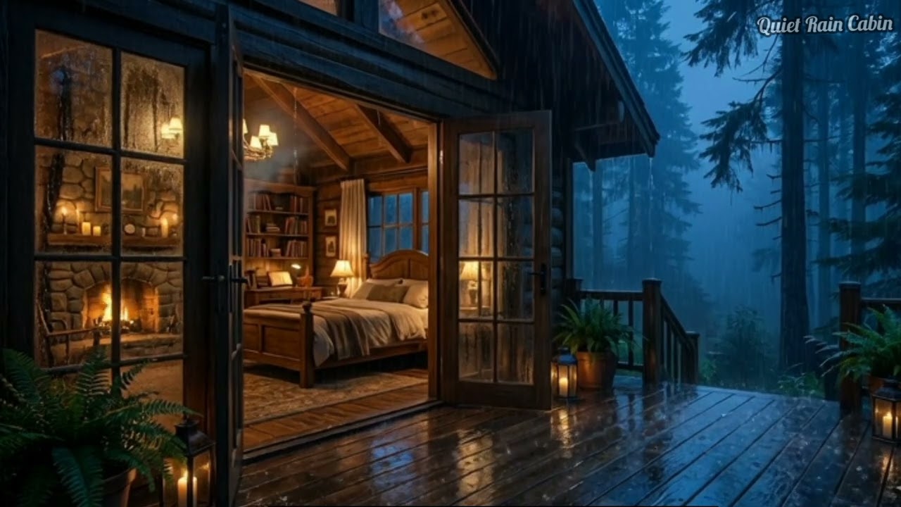 Warm Lights, Gentle Rain, Quiet Forest Night
