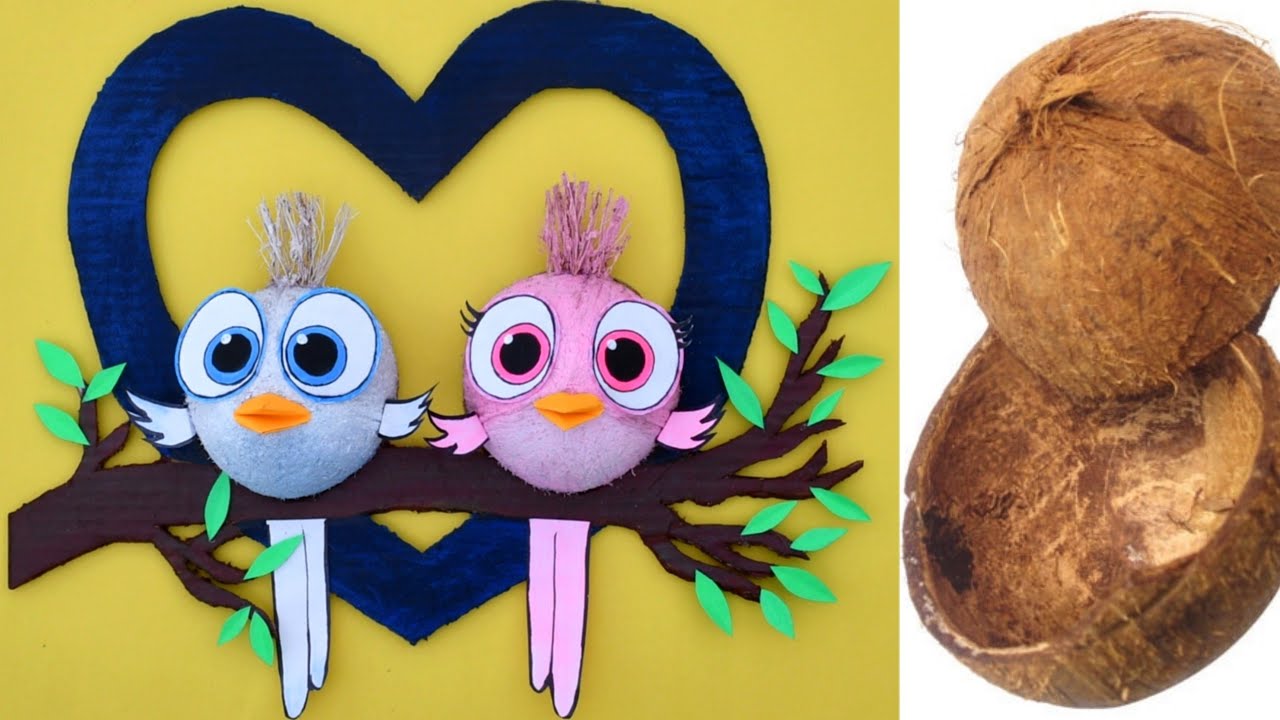 3D Coconut shell Craft ideas/ Wall hanging (Easy)/ How to make Bird with Coconut Shell/Craft