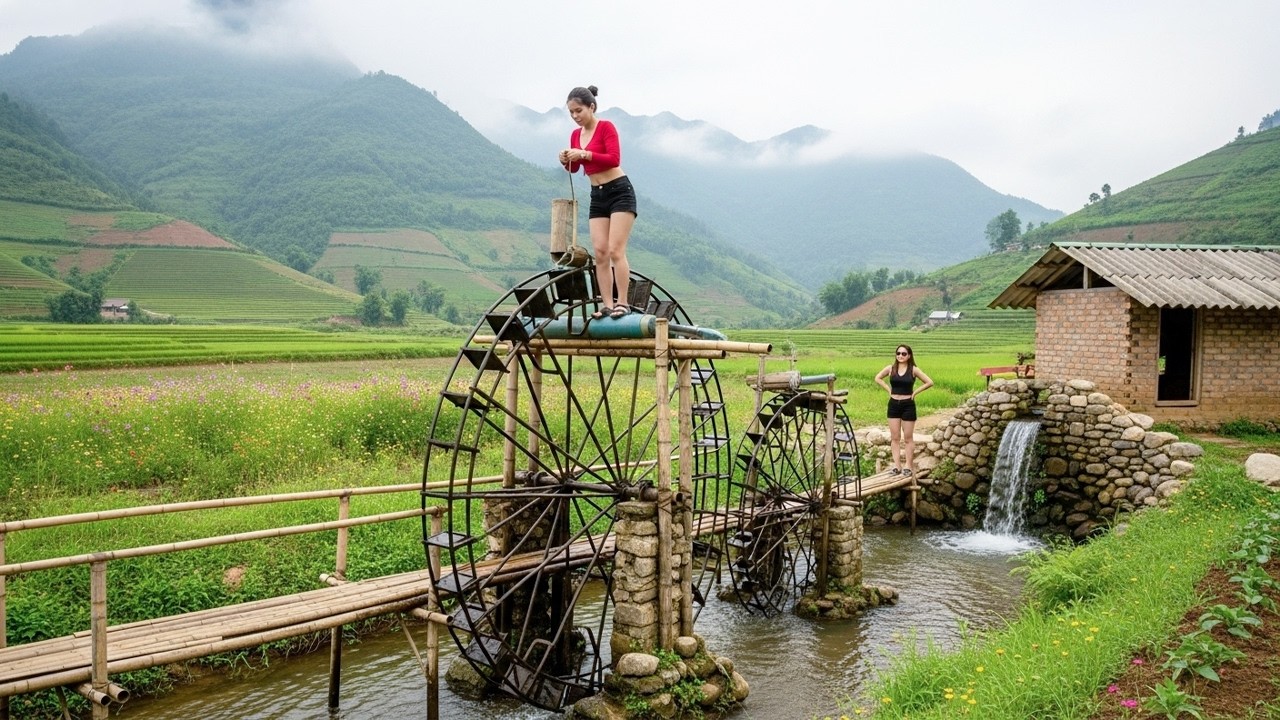 72 Hours OFF GRID - Female CEO Repairs Giant Water Wheel & Reconnects Power After the Storm
