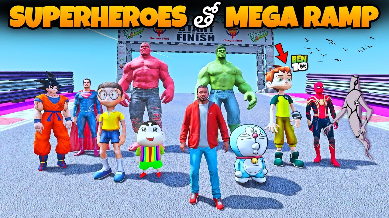 SUPERHEROES 😂 MEGA RAMP 🚗 CHALLENGE IN - GTA 5 #gta5 #funny