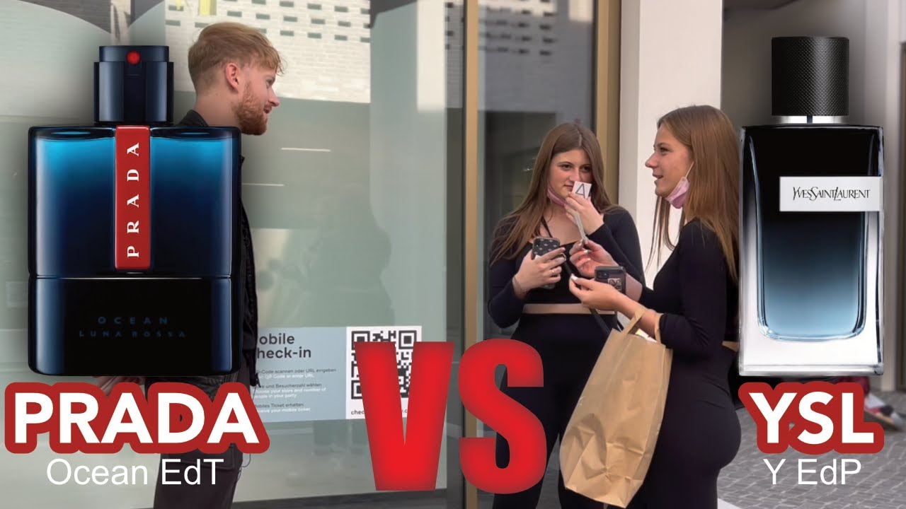 YSL Yves Saint Laurent Y EdP vs Prada Luna Rossa Ocean EdT | fragrance street test | girls reaction