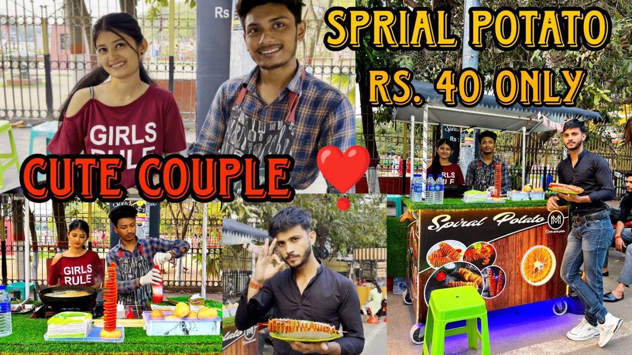Милая пара продаёт спиральный картофель в Гувахати всего за 40 рупий | Видеоблог о уличной еде в ...