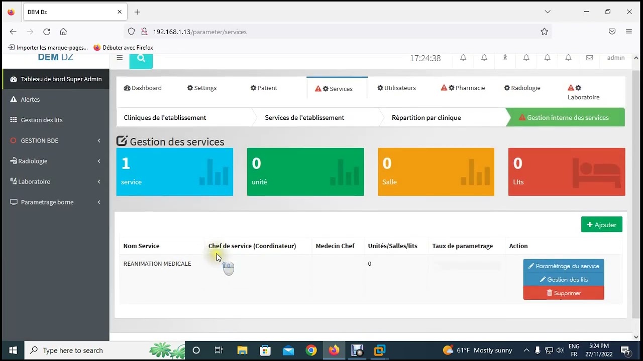 1. Dem Parametrage Etablissement et Service