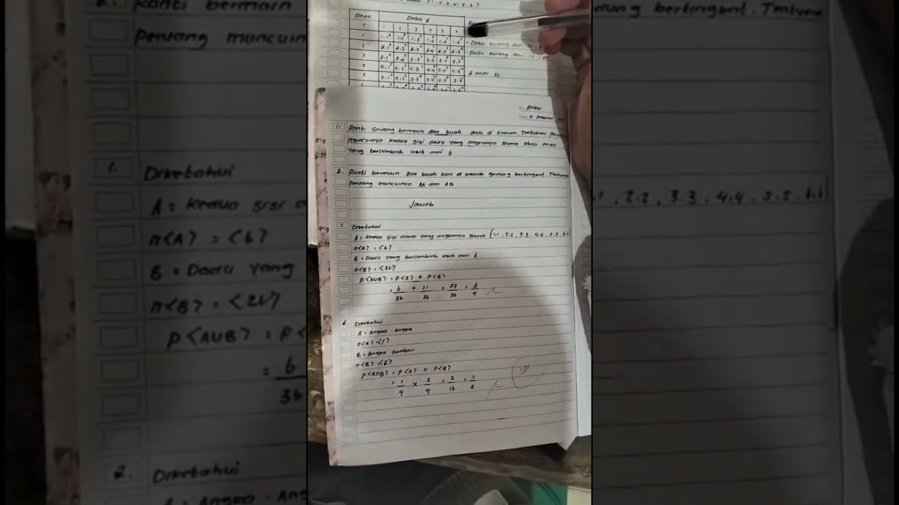Tugas Matematika Lanjut materi tentang Kejadian saling lepas & saling lepas 