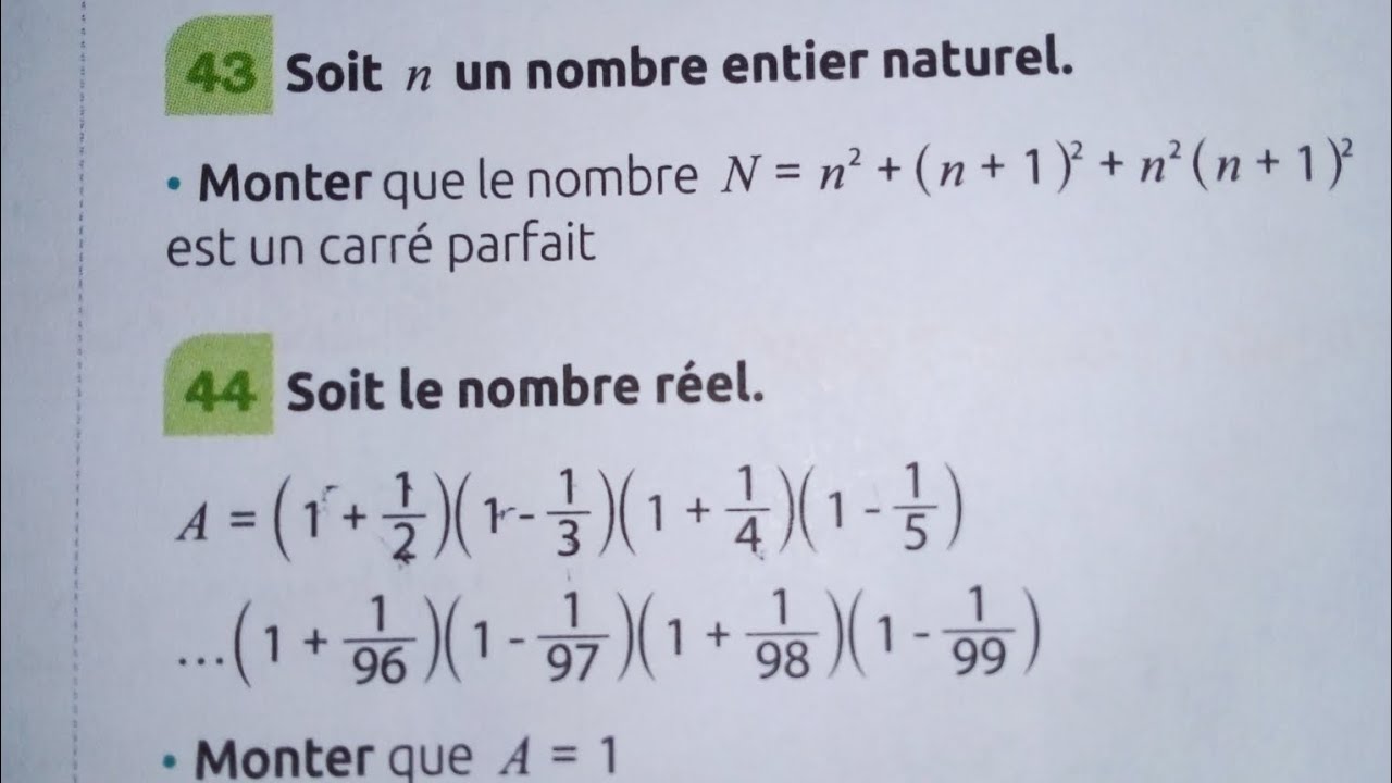 ensemble des nombres : exercices 43 et 44 page 43 étincelle.  tronc commun sciences.