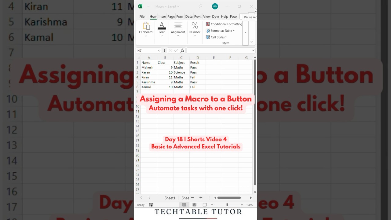 One Click Automation in Excel: Assign a Macro to a Button 🛎️ Day 18, Video 4 #excel #excelshorts