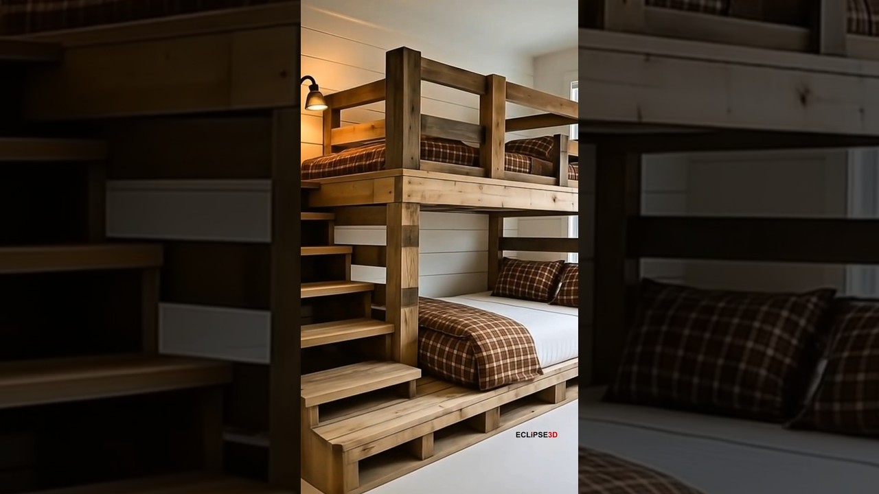 Rustic Wooden Bunk Bed Design for Cozy Bedrooms 🪵✨ #RusticBedroom #BunkBedDesign #WoodenFurniture
