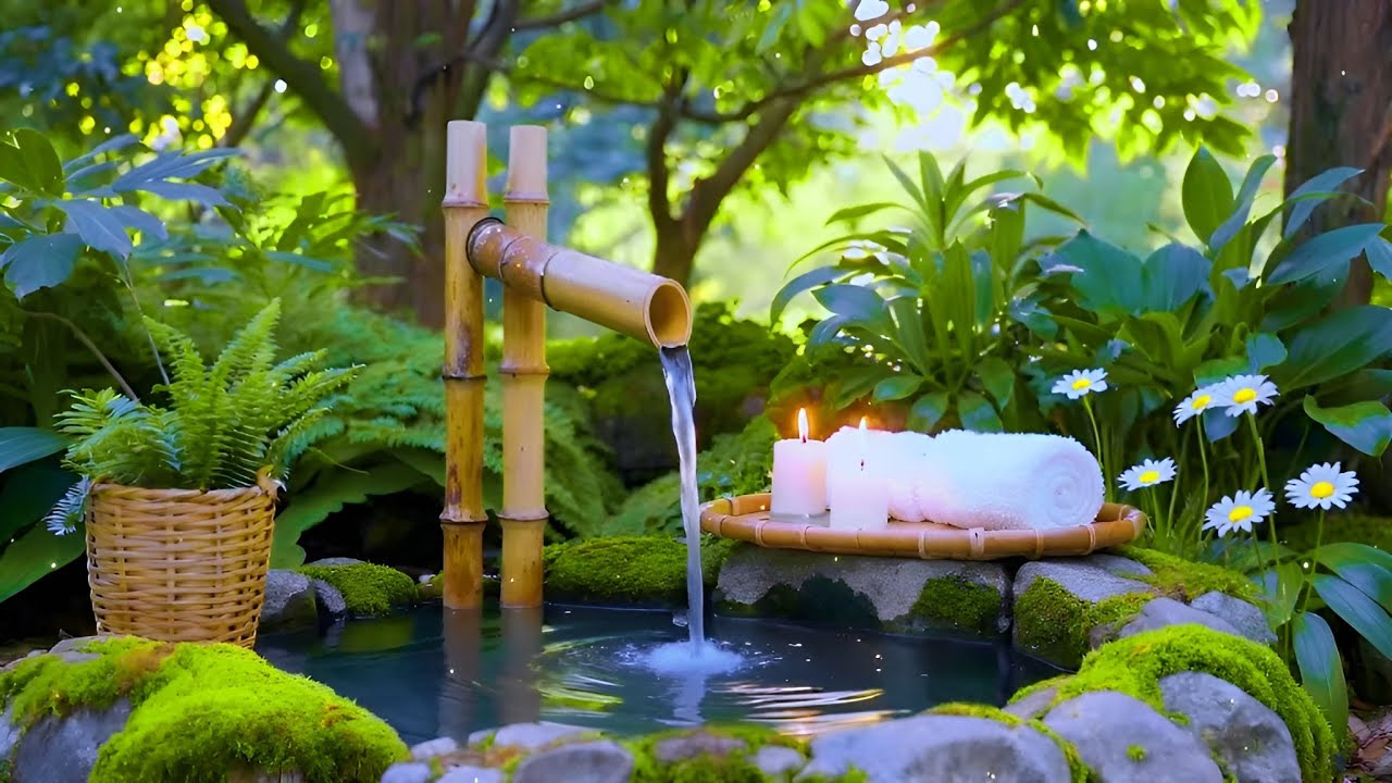Healing Piano Music + Bamboo Fountain 🌿 Release Bad Thoughts, Fear & Pain