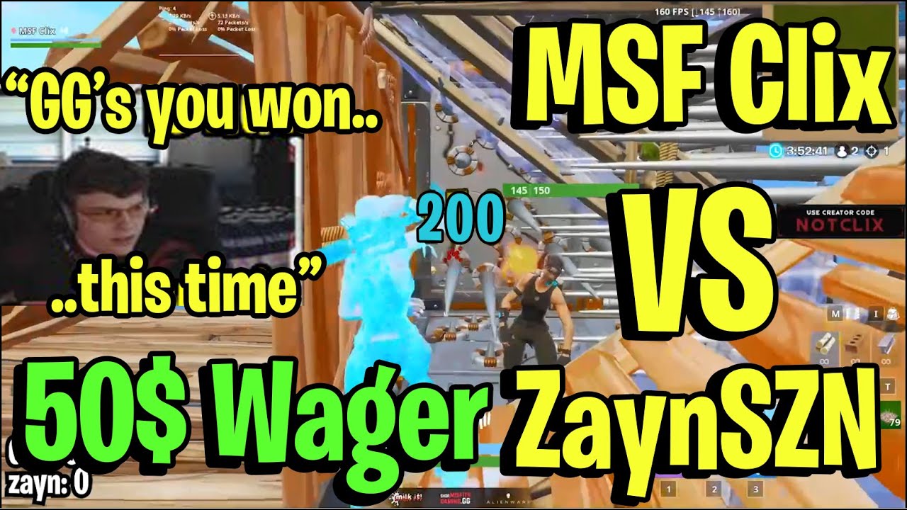 MSF Clix VS Controller Creative pro ZaynSZN 50$ Wager - *INSANE* 1v1 buildfights