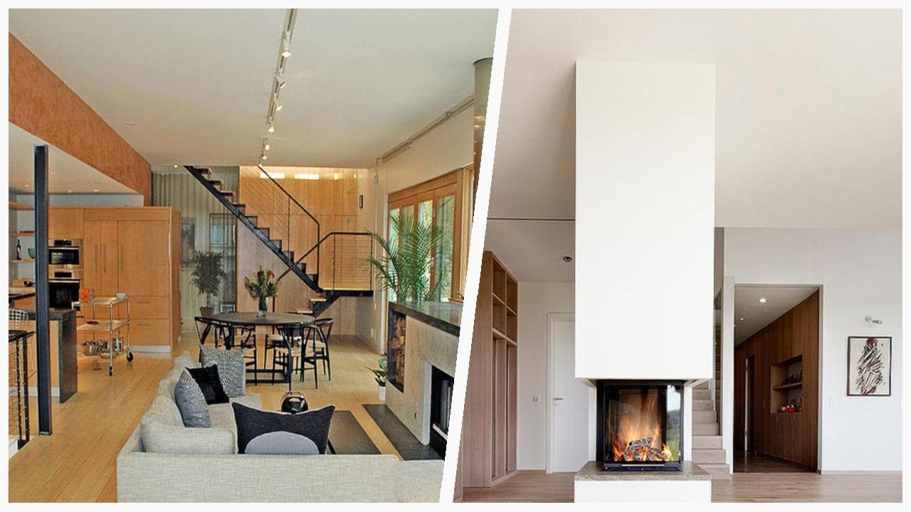 75 Light Wood Floor Living Space With A Plaster Fireplace Design Ideas You'll Love 🔴