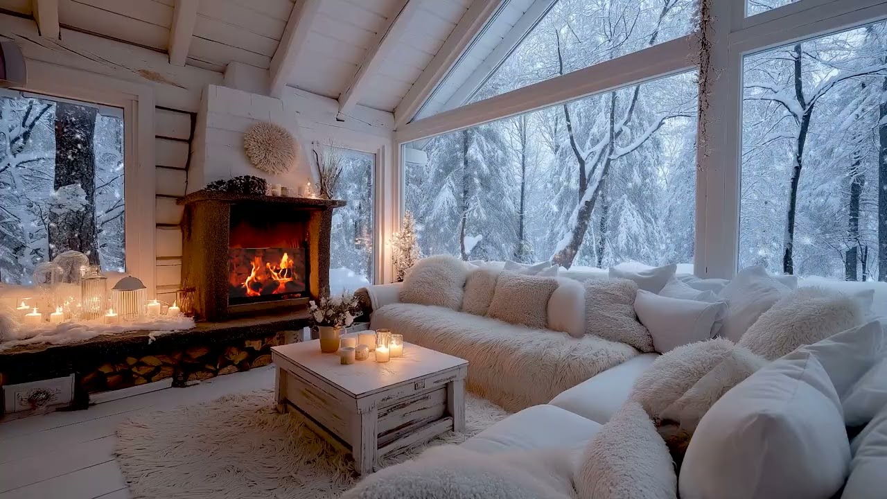 Gentle Sleep Piano in a Cozy Comfort Room ❄️🔥 Quiet Fire, Slow Snow | Peaceful Night Sleep