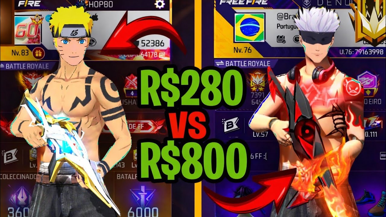 CONTA de 280 REAIS vs CONTA de 800 REAIS no Free Fire! Qual vale apena? 😳