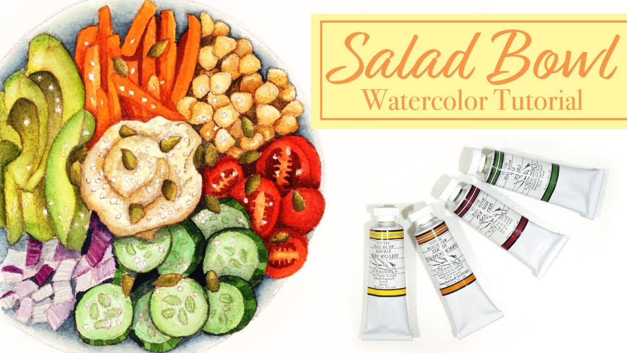 Hummus Salad Illustration // Realistic Watercolor Tutorial // Food Illustration
