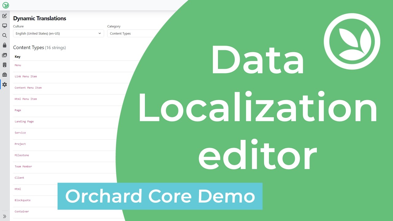 Data Localization editor - Orchard Core Demo