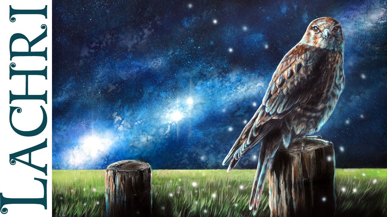 Speed Painting falcon & surreal sky in acrylic - Time Lapse Demo by Lachri