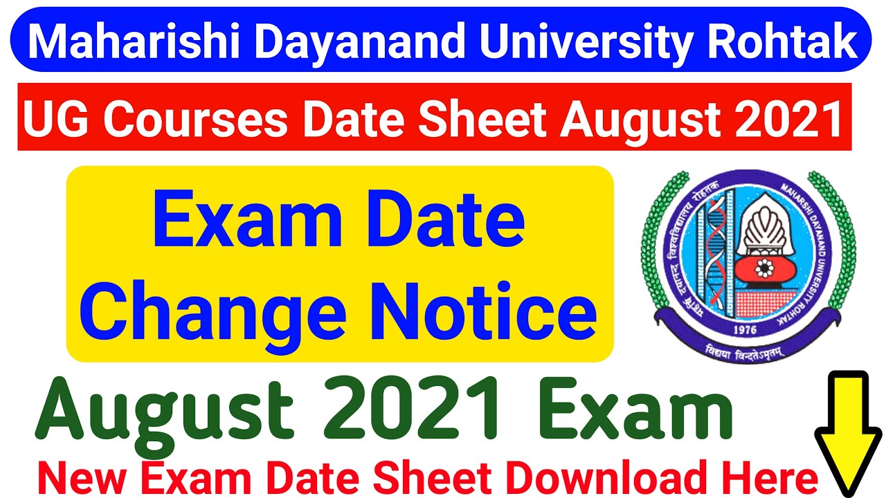 MDU New Exam Date 2021 || MDU UG Courses Exam || Mdu Latest Update || MDU Exam Date Change Notice