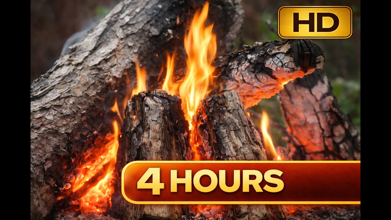 4 Hours | Cozy Log Fire 🔥 Crackling Fire Sounds for Sleep & Relaxation 4k