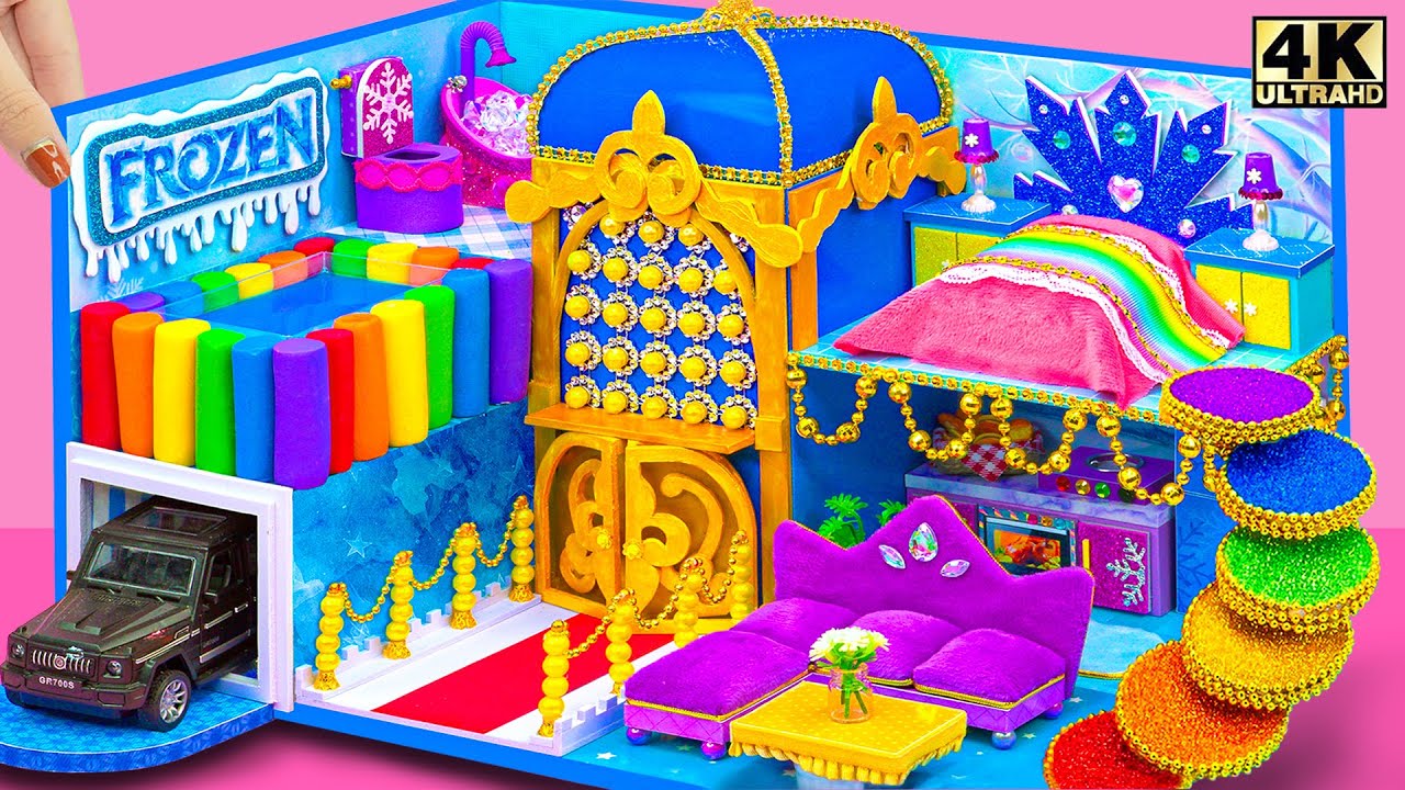 DIY Frozen Princess Dollhouse with Rainbow Decor Room and Mini Pool for Pet ❤️ DIY Miniature House