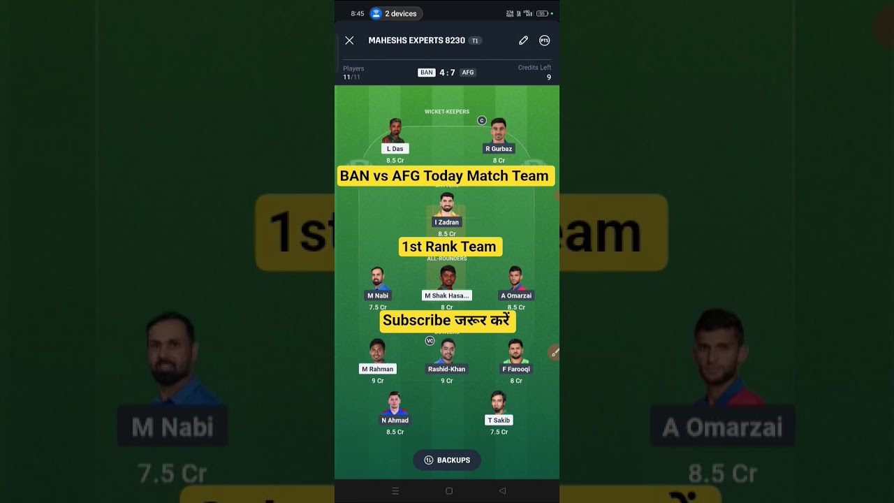 BAN vs AFG Today Match Team | BAN vs AFG Dream11 Prediction | BAN vs AFG Dream11 Team