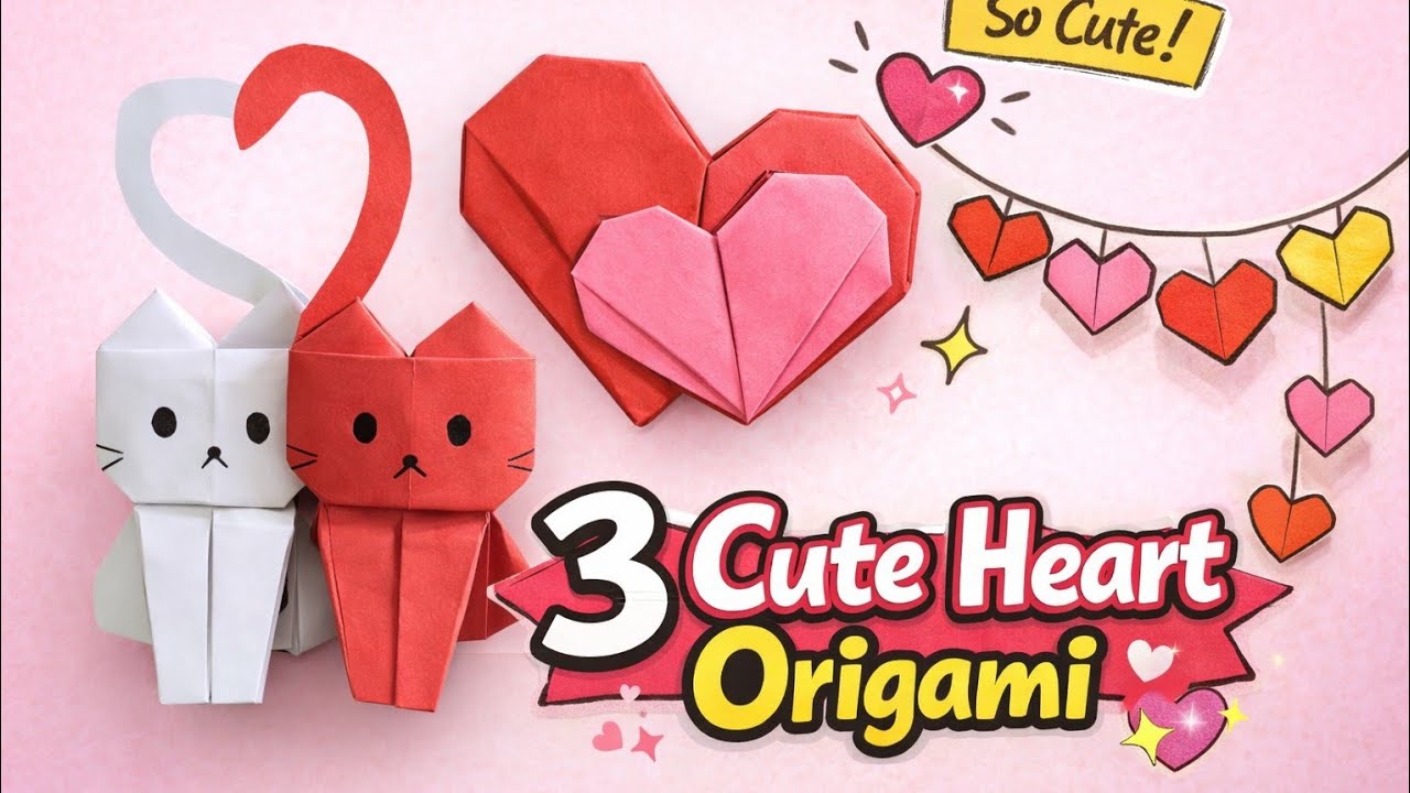 Two Origami Cats Make a Heart ❤️ | Easy Paper Craft | Satisfying Origami