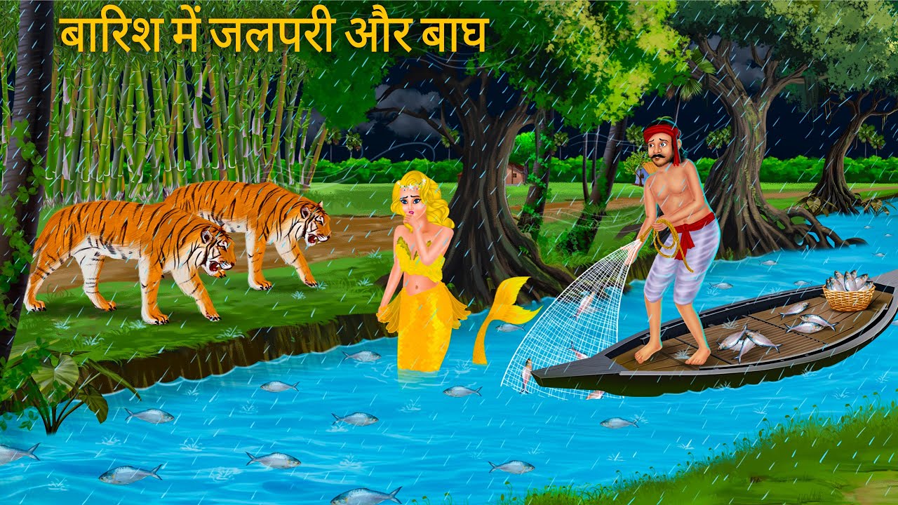 बारिश में बाघ के सामने जलपरी | Jalpari ki Kahani | TIGER & MERMAID | Jalapri Cartoon | Hindi Stories