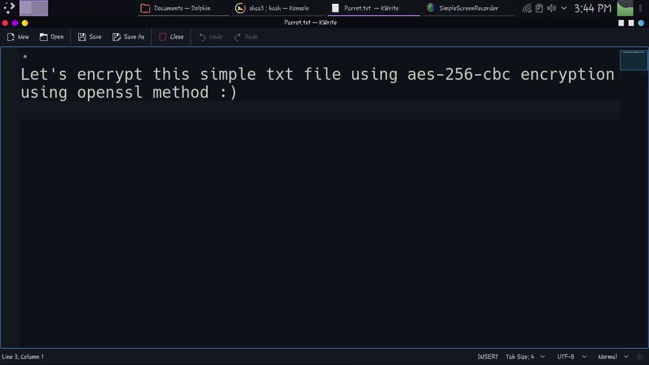 Advance Encryption Standard in Parrot Security OS