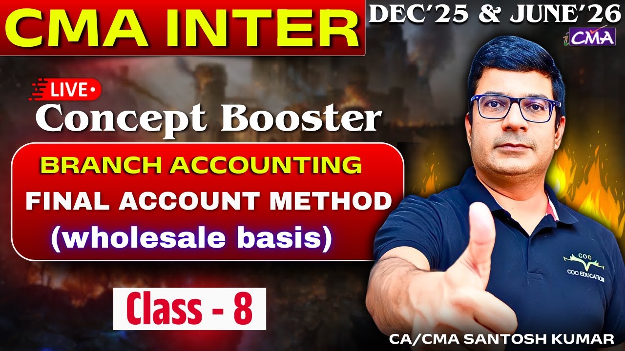 Class - 8 | Final Account Method (wholesale Basis) | Branch Accounting | FA Concept Booster Batch |