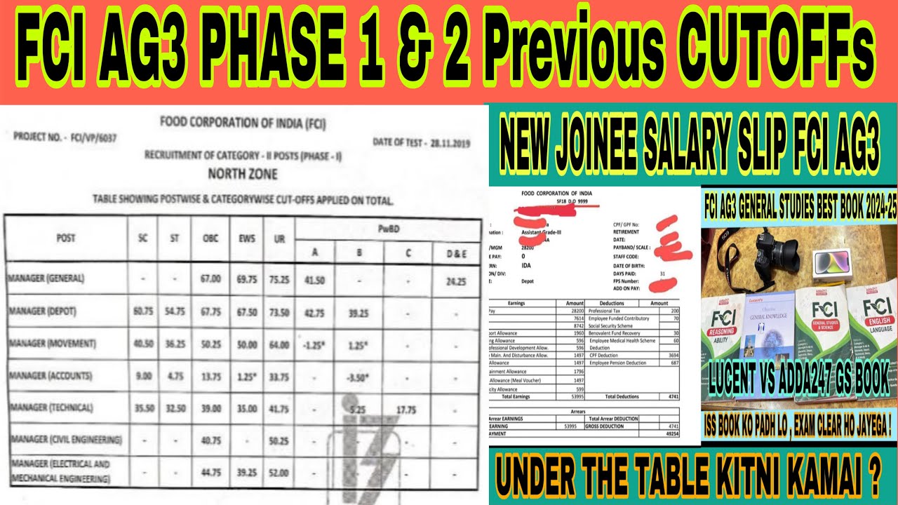 Fci Ag3 Previous Year Cut offs Phase 1 & 2 | fci ag3 pre cut off | fci ag3 mains cut off