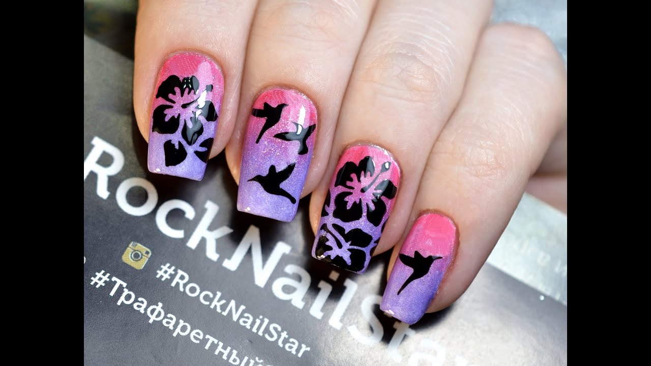 Градиентный Маникюр с Цветами | Gradient Floral Nail Art Tutorial