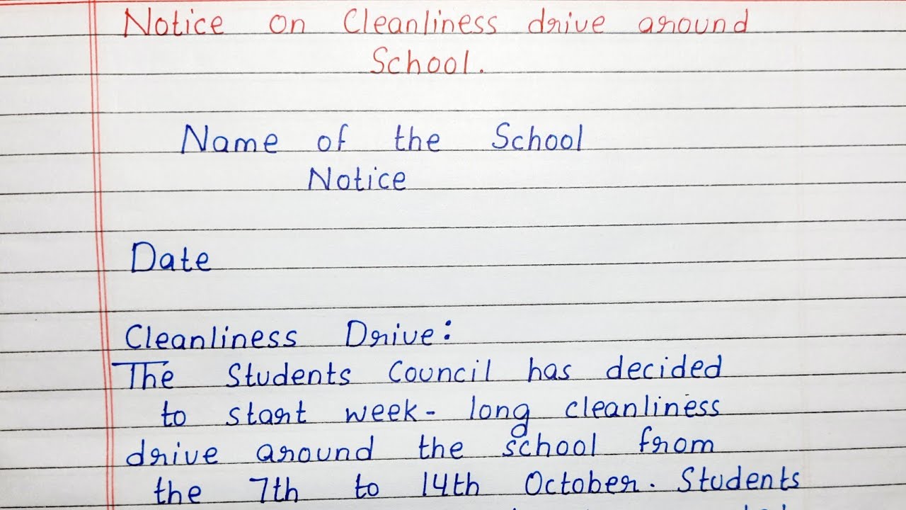 Write a Notice on Cleanliness Drive around the school | Notice Writing