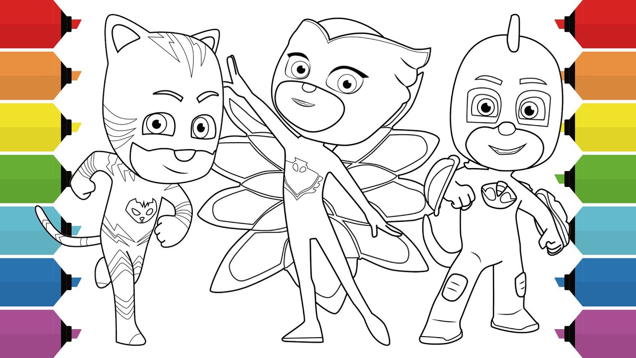 Coloring PJ Masks Owlette, Catboy & Gekko Coloring Pages Croma Markers | Coloring BOO