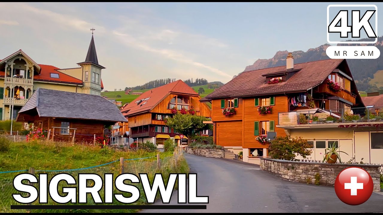 An evening In Sigriswil, Switzerland , A Picturesque Village Walking Tour 4K 🇨🇭