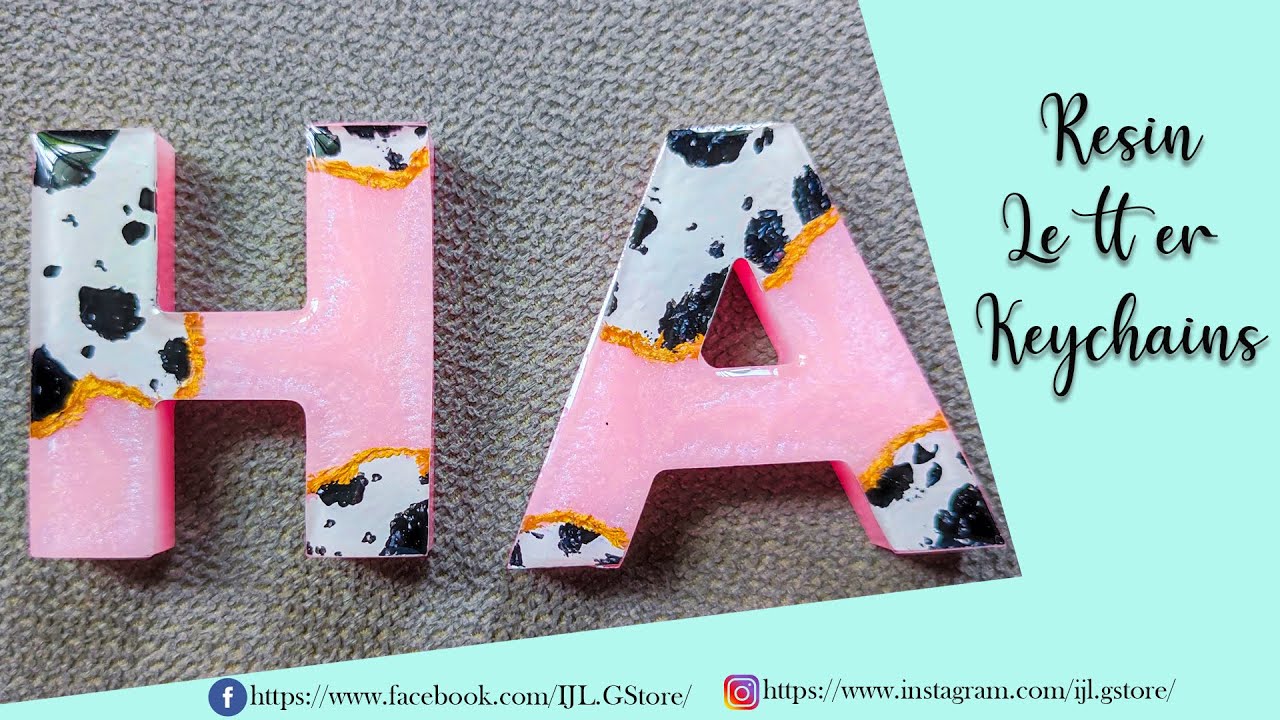 Pink Cow Theme Resin Alphabet Keychains |  resin alphabet keyring | resin letter keychain tutorial
