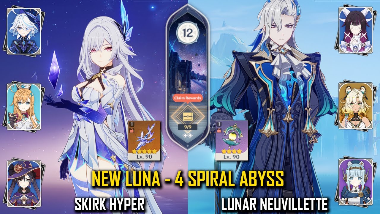 【GI】C0R1 Skirk Hyper and C0 Lunar Neuvillette  - NEW Luna - 4  Spiral Abyss - Floor 12 - 9 Stars