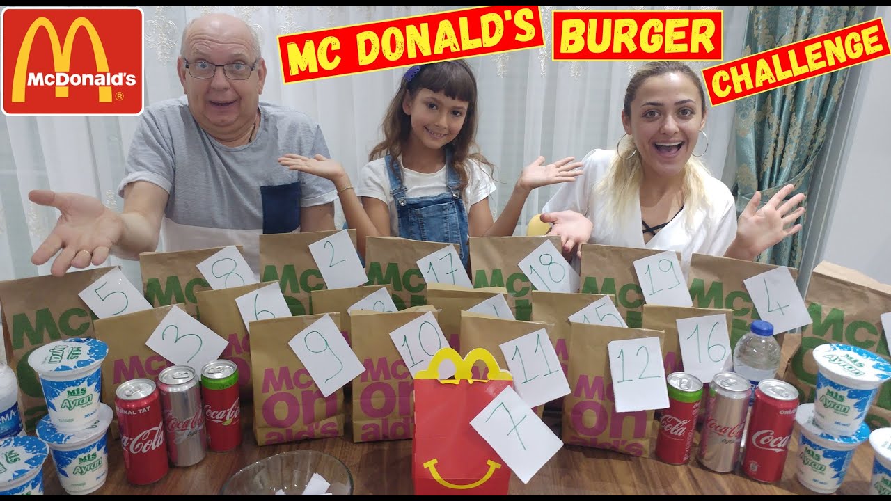 NE VARSA YEDİK MC DONALDS TÜM BURGERLERİ ALDIK. CHALLENGE. ELİF ve DEDE YEME REKORTMENİ CEREN