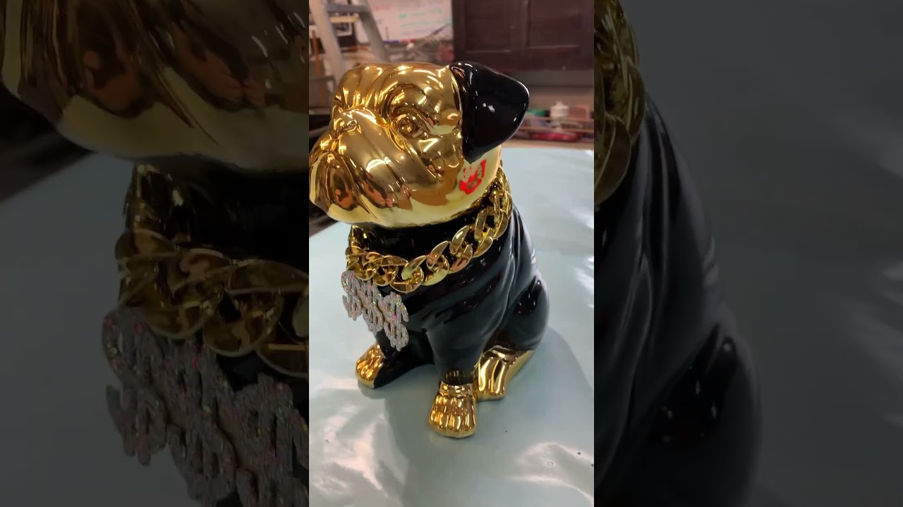 Clay statue restored to GOLD SPRAYCHROME & Black. #chrome #restoration #figurines