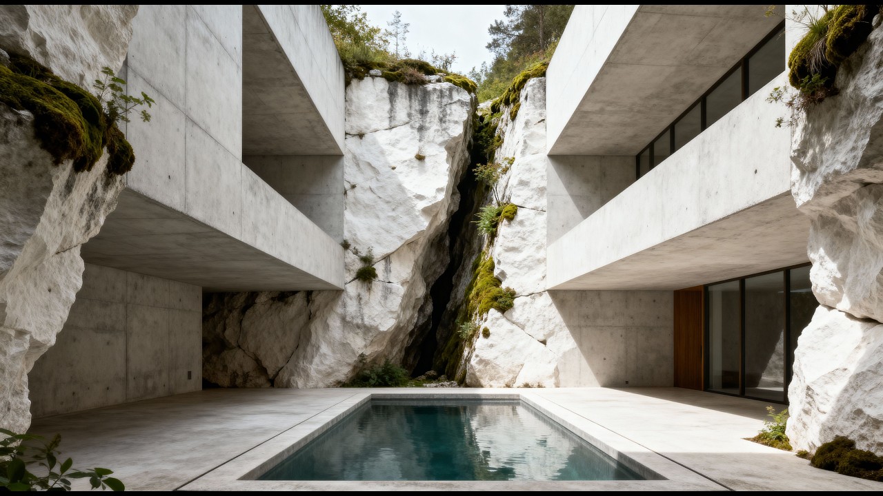 brutalist ambient || pool house || mossy