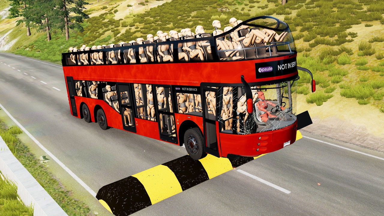 Long Bus, City Bus, School Bus Vs Massive Speed Bumps #5 - BeamNG.Drive