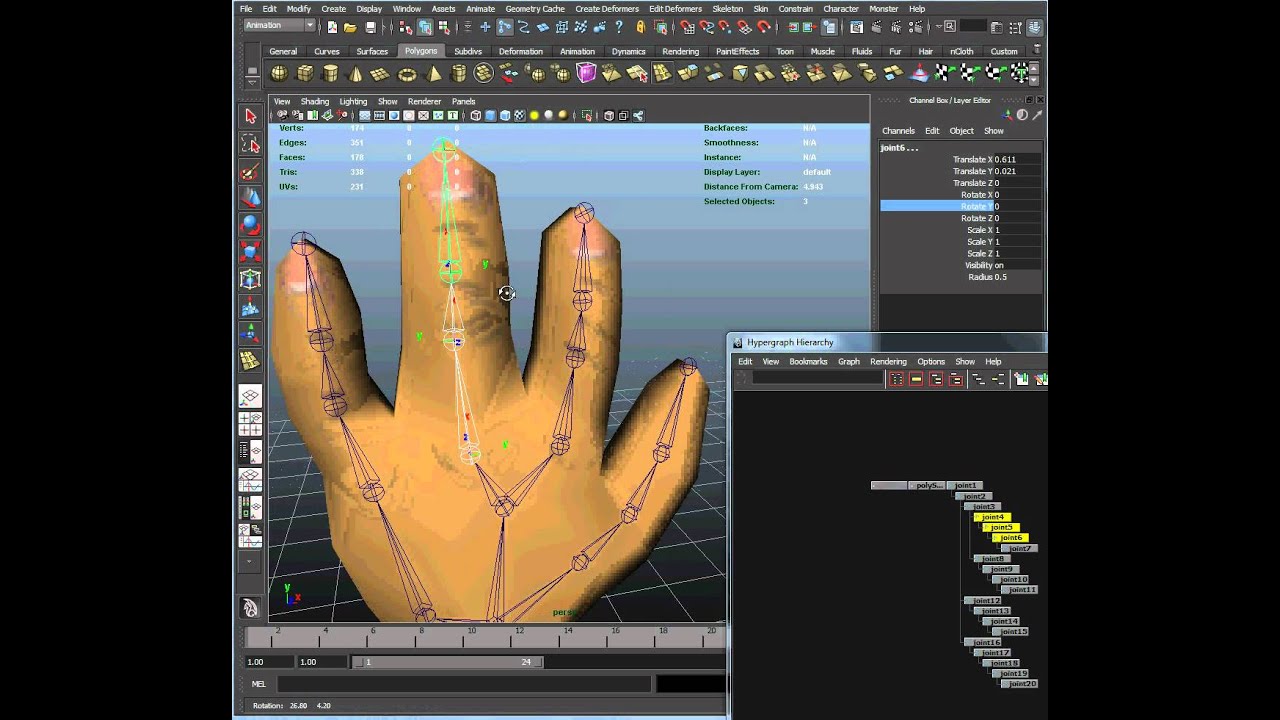 Maya Hand Modeling Tutorial #5 - Adding a skeleton