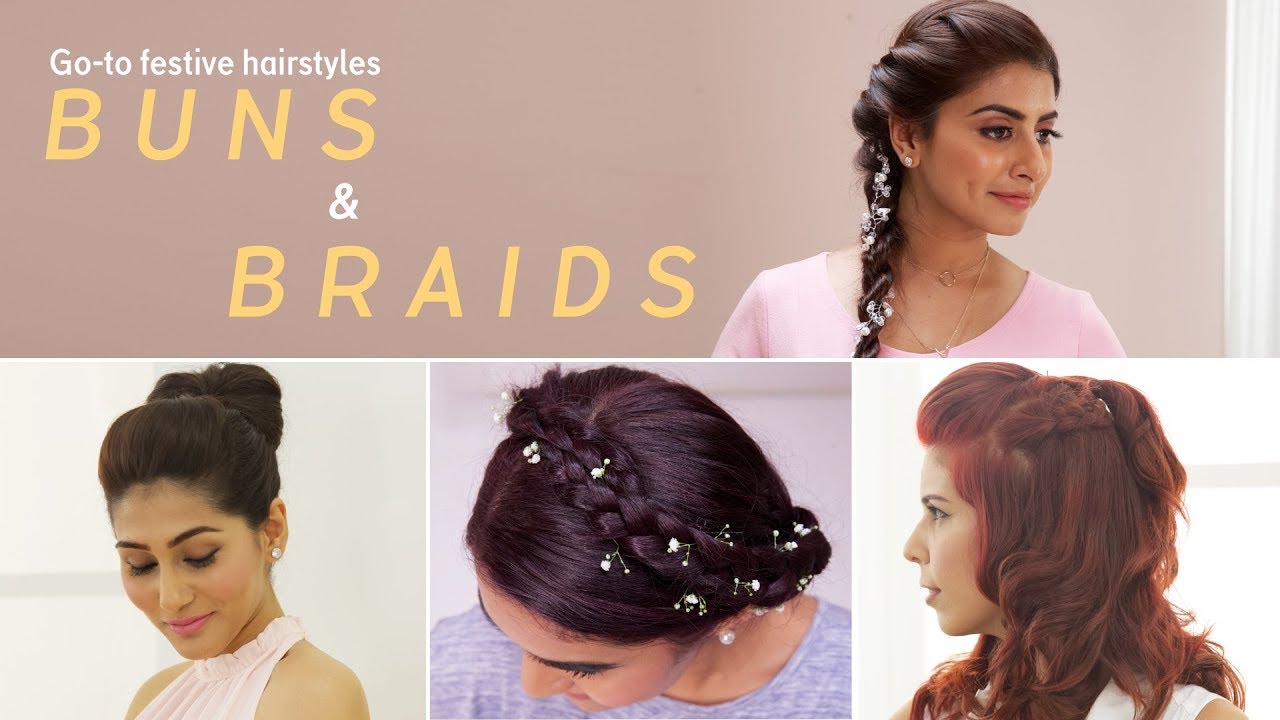 Quick & Easy Festive Pouf, Braids & Buns Hairdos For Colored Hair | Heatless Hairstyles