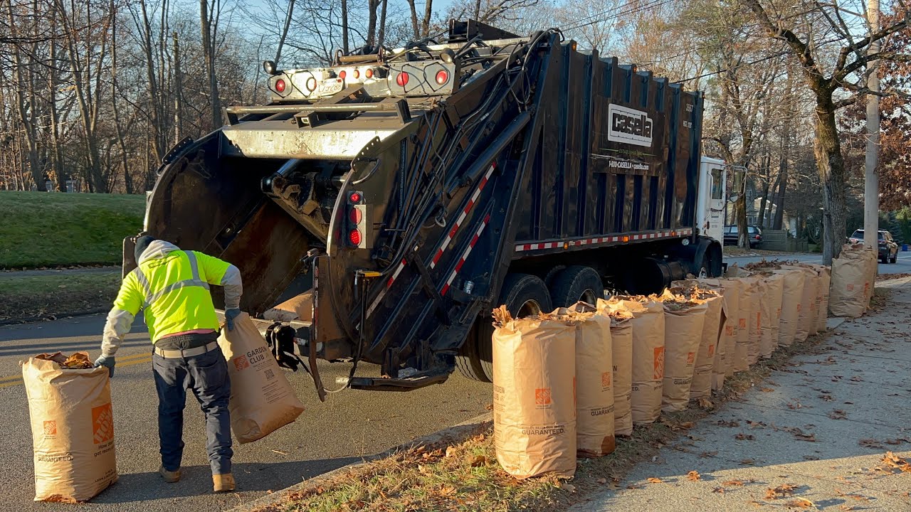Casella Waste Garbage Truck Packing Leaf Bag Lines